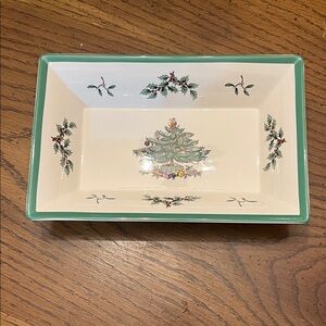 Festive Spode Rectangular Ceramic Dish with Christmas Tree Design